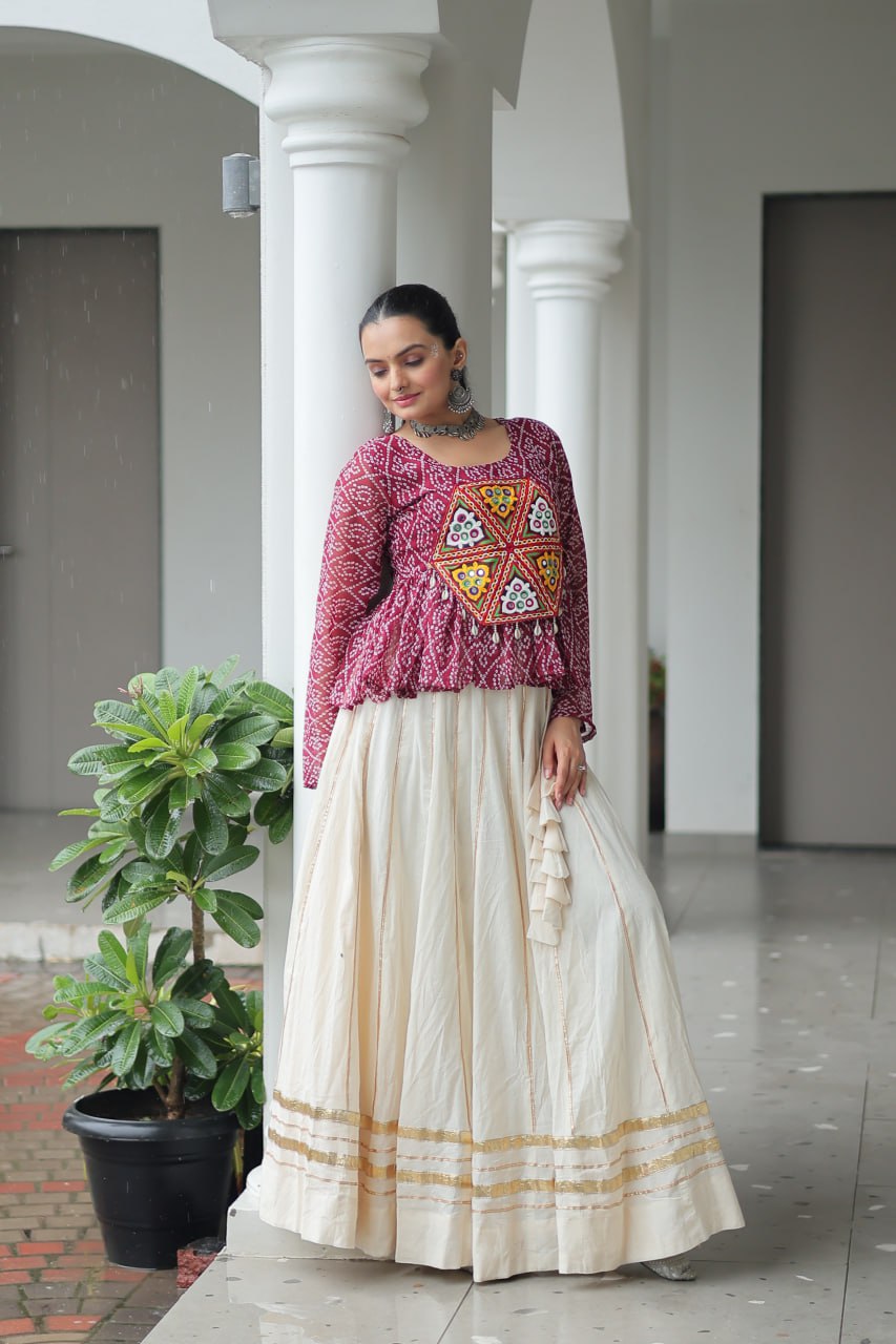 Navratri Collection Green Cotton Kutchi Gamthi Work Lehenga Choli