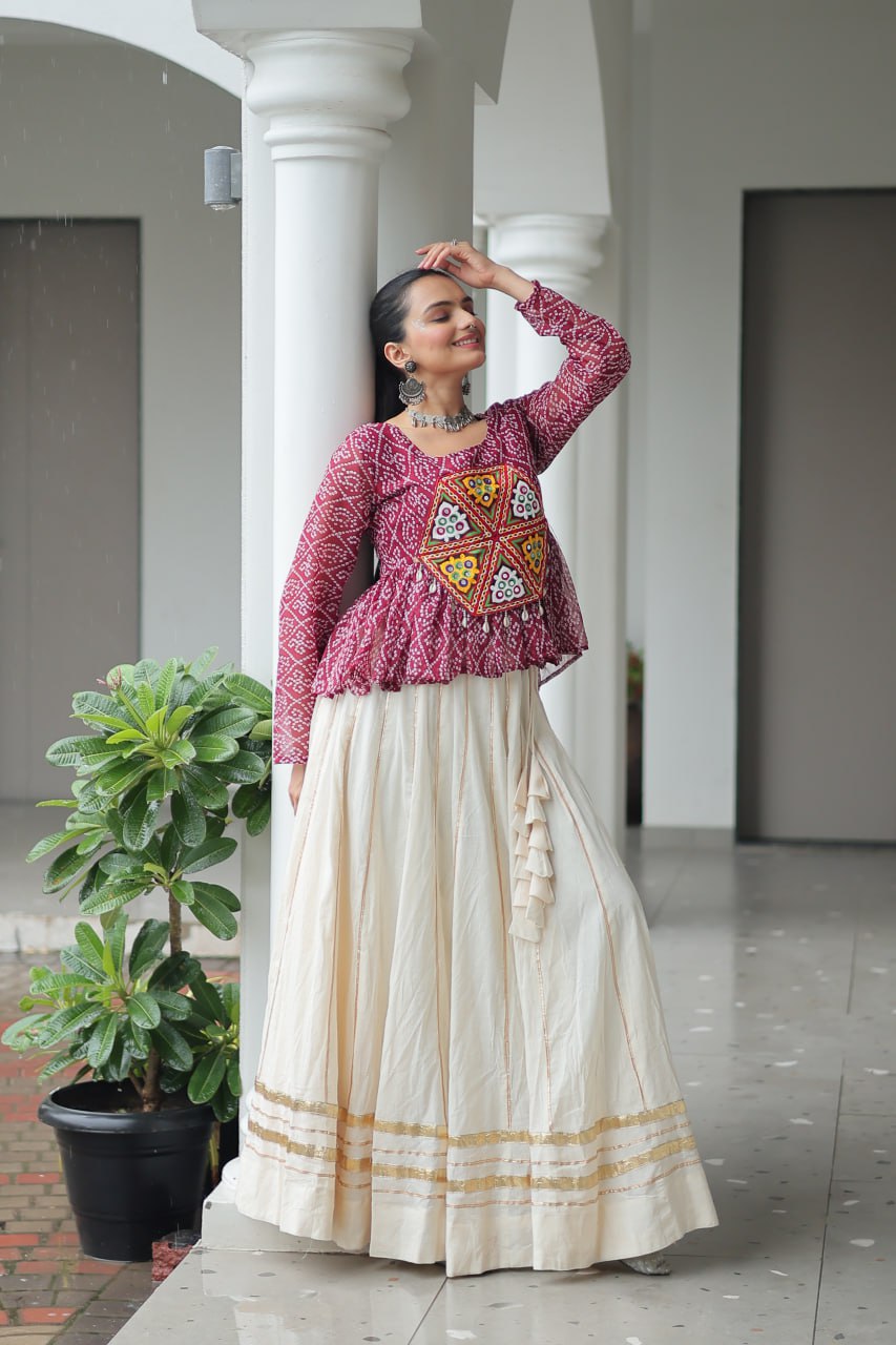 Navratri Collection Green Cotton Kutchi Gamthi Work Lehenga Choli