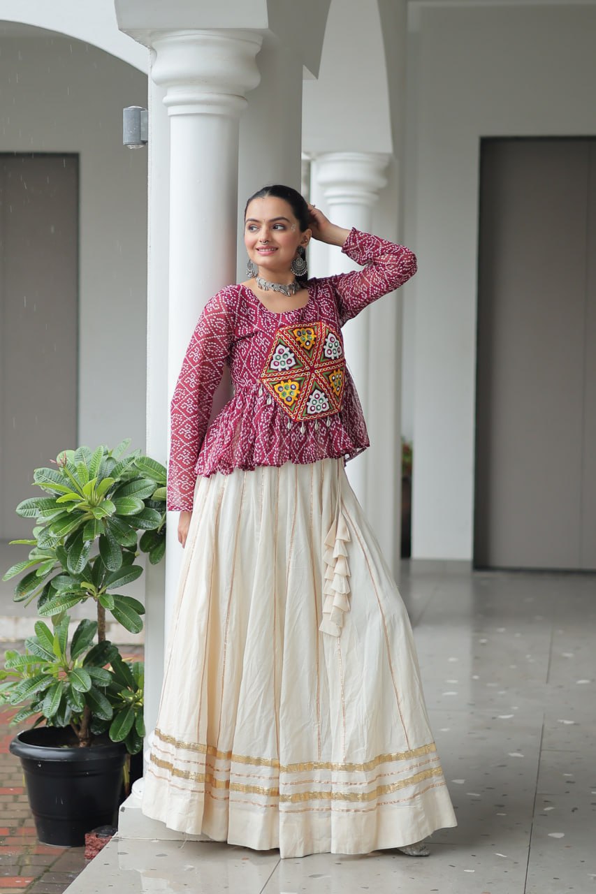 Navratri Collection Green Cotton Kutchi Gamthi Work Lehenga Choli