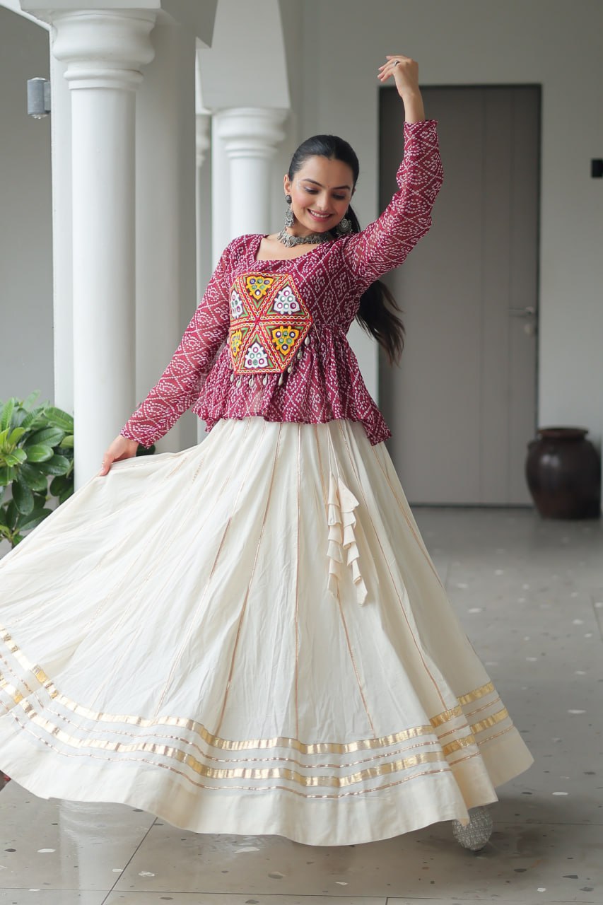 Navratri Collection Green Cotton Kutchi Gamthi Work Lehenga Choli