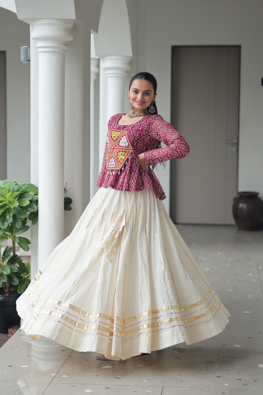 Navratri Collection Green Cotton Kutchi Gamthi Work Lehenga Choli