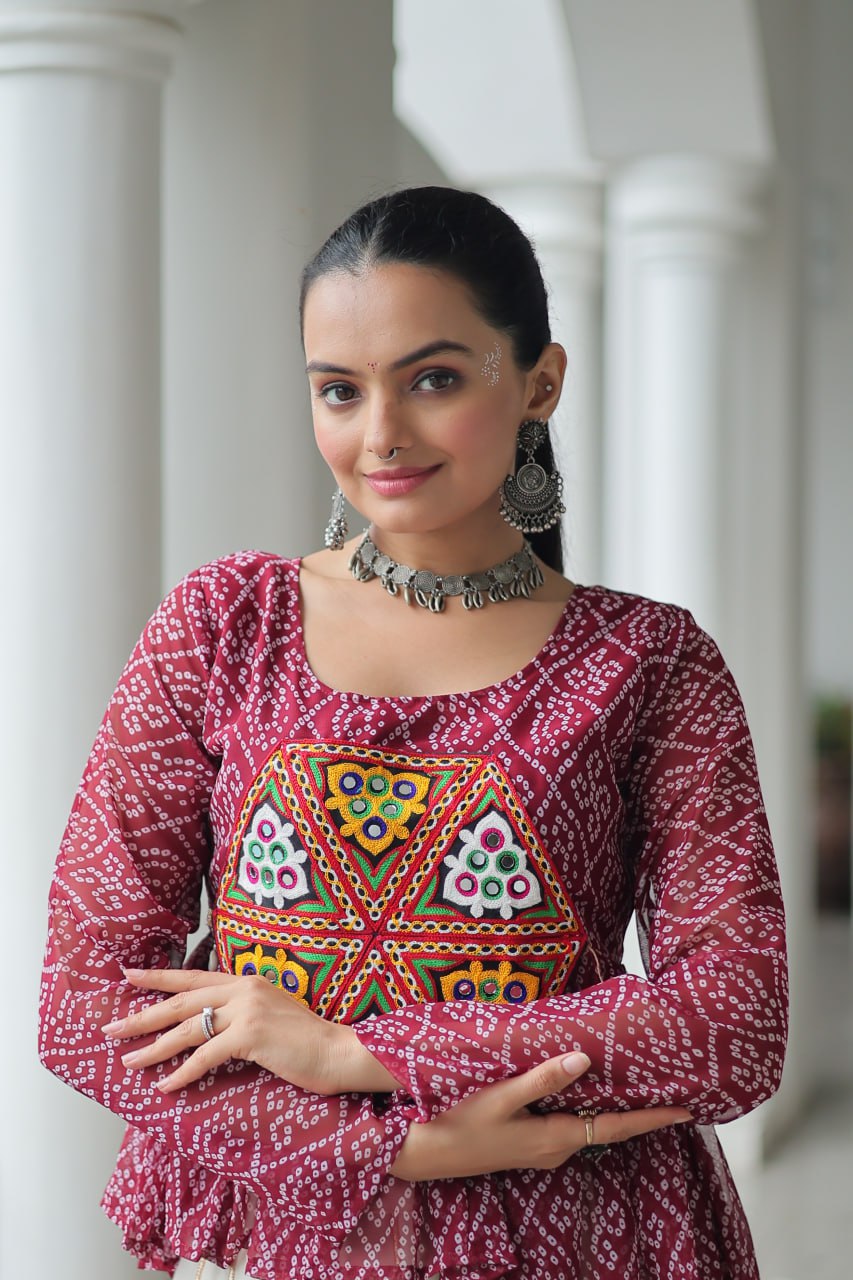 Navratri Collection Green Cotton Kutchi Gamthi Work Lehenga Choli