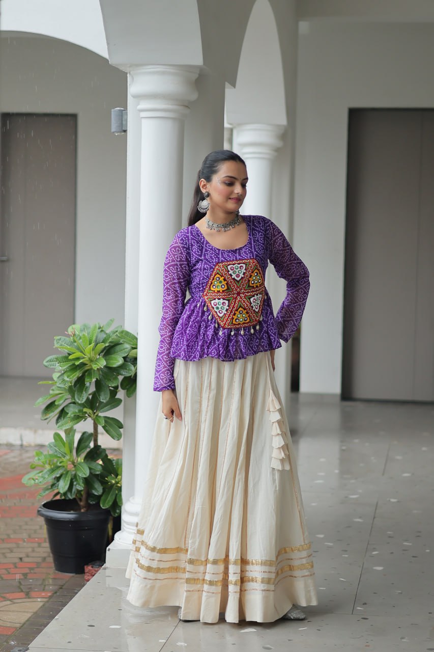 Navratri Collection Green Cotton Kutchi Gamthi Work Lehenga Choli