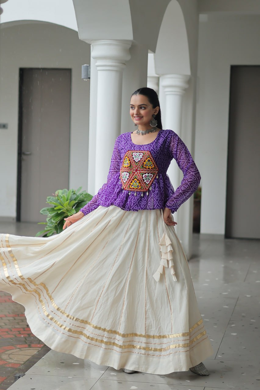 Navratri Collection Green Cotton Kutchi Gamthi Work Lehenga Choli