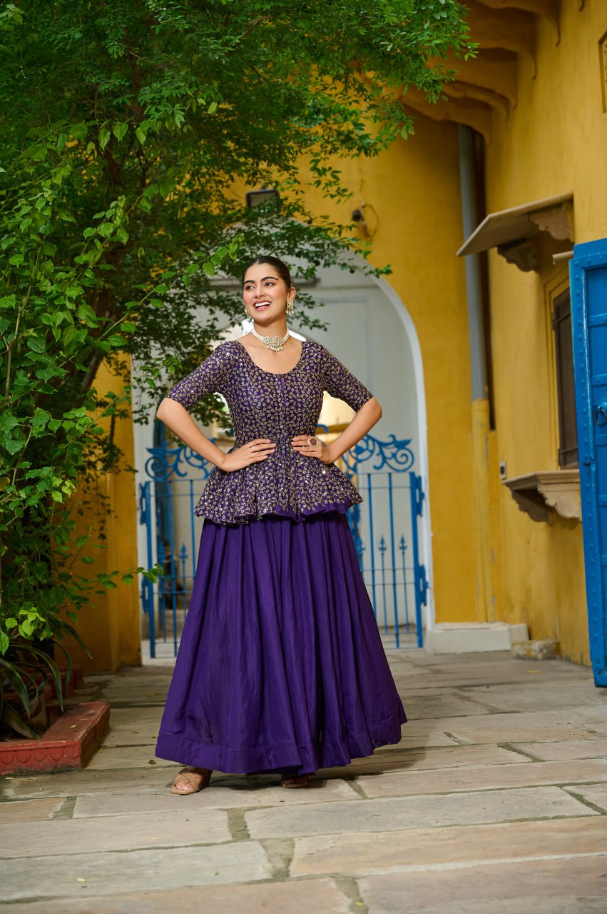 Trendy Orange Fendy Embroidered Top With Lehenga