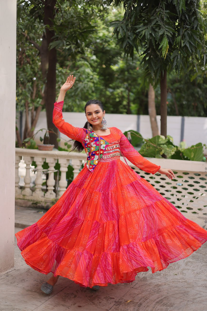 Ravishing Red Georgette Kutchi Work Gown