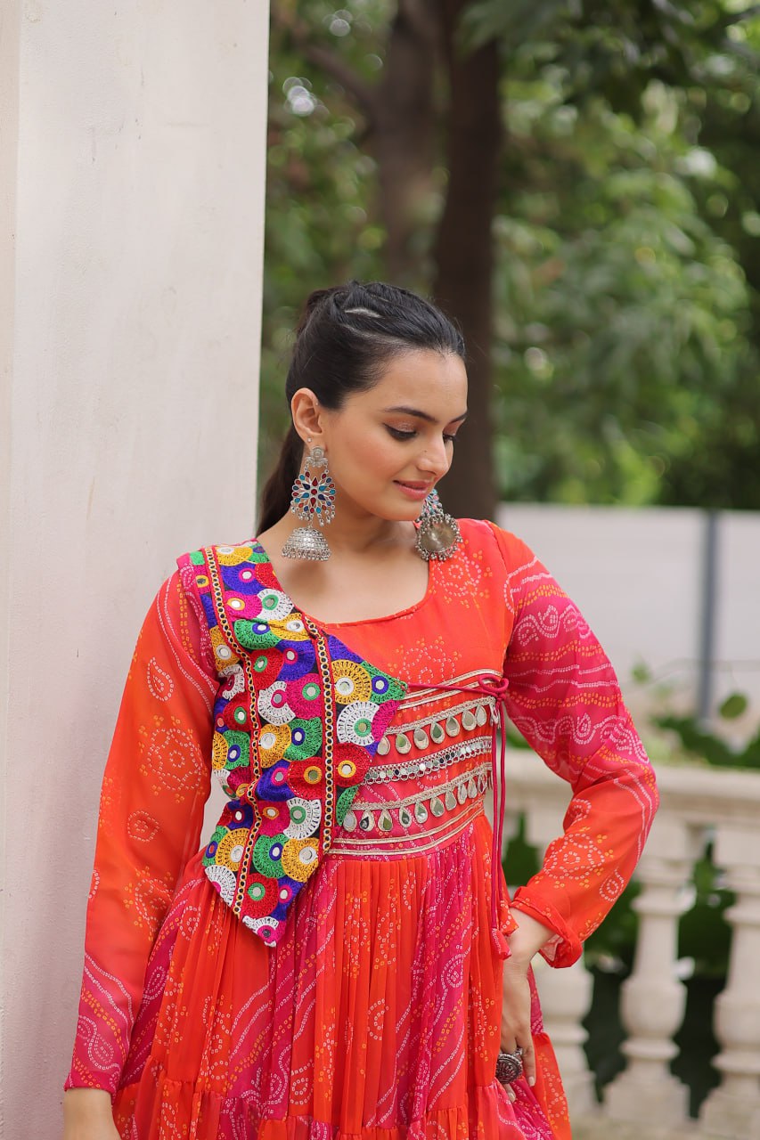 Ravishing Red Georgette Kutchi Work Gown