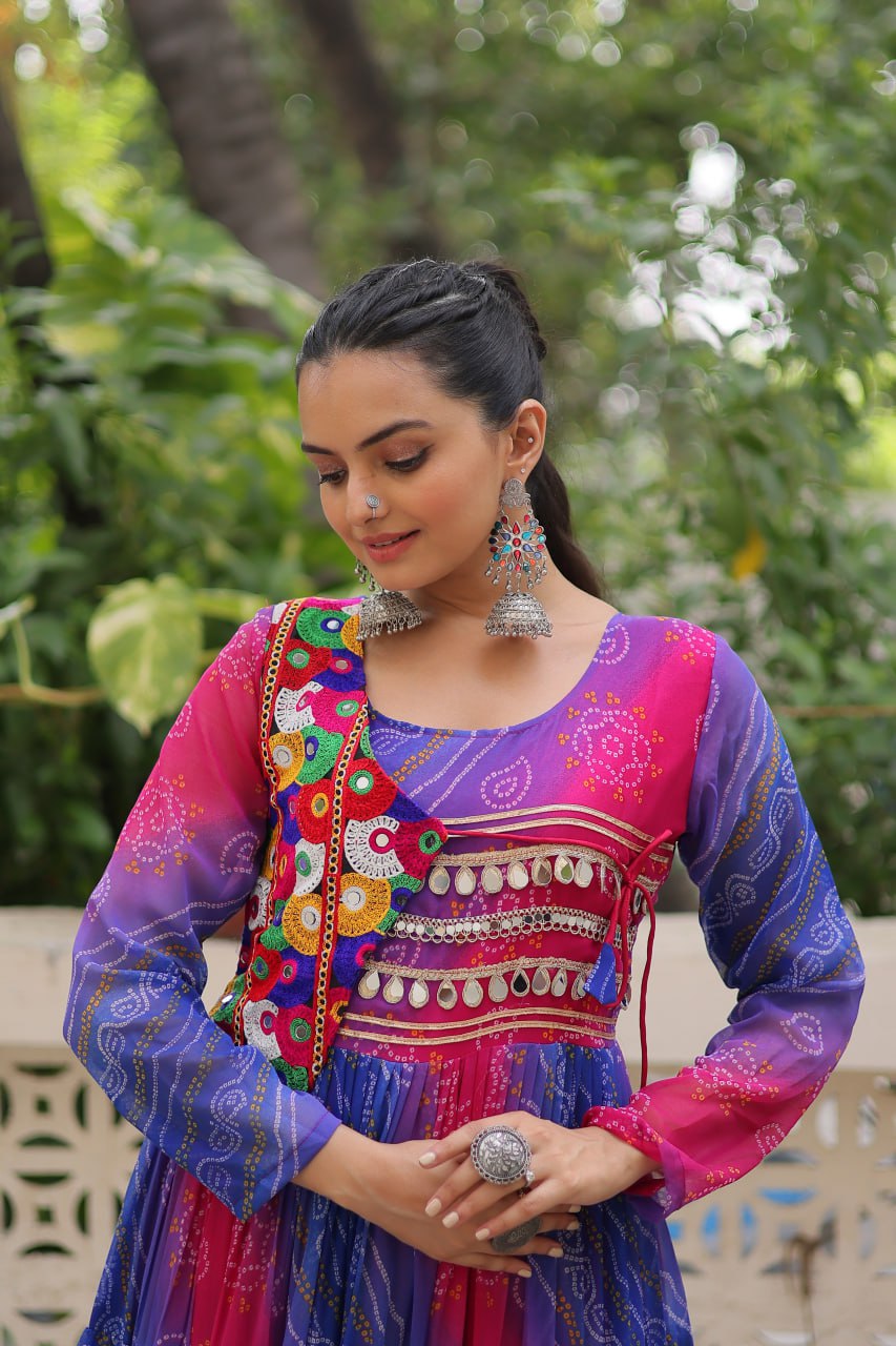 Ravishing Red Georgette Kutchi Work Gown
