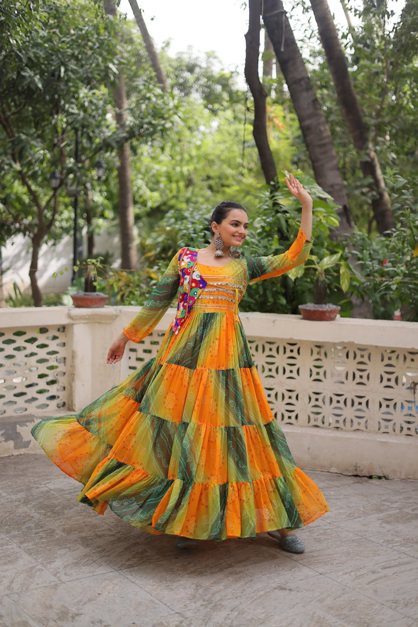Ravishing Red Georgette Kutchi Work Gown