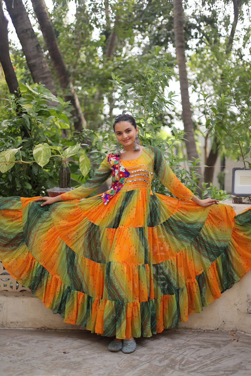 Ravishing Red Georgette Kutchi Work Gown