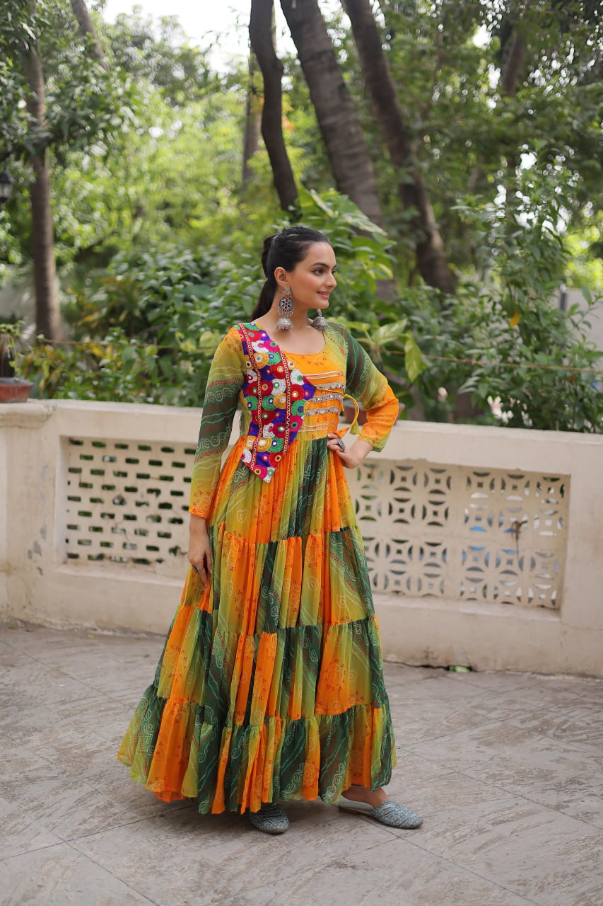 Ravishing Red Georgette Kutchi Work Gown