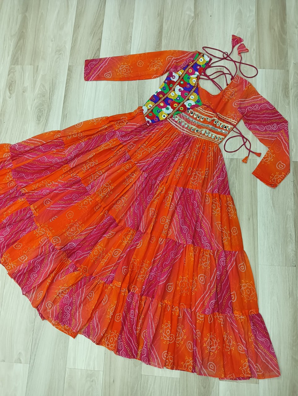 Ravishing Red Georgette Kutchi Work Gown
