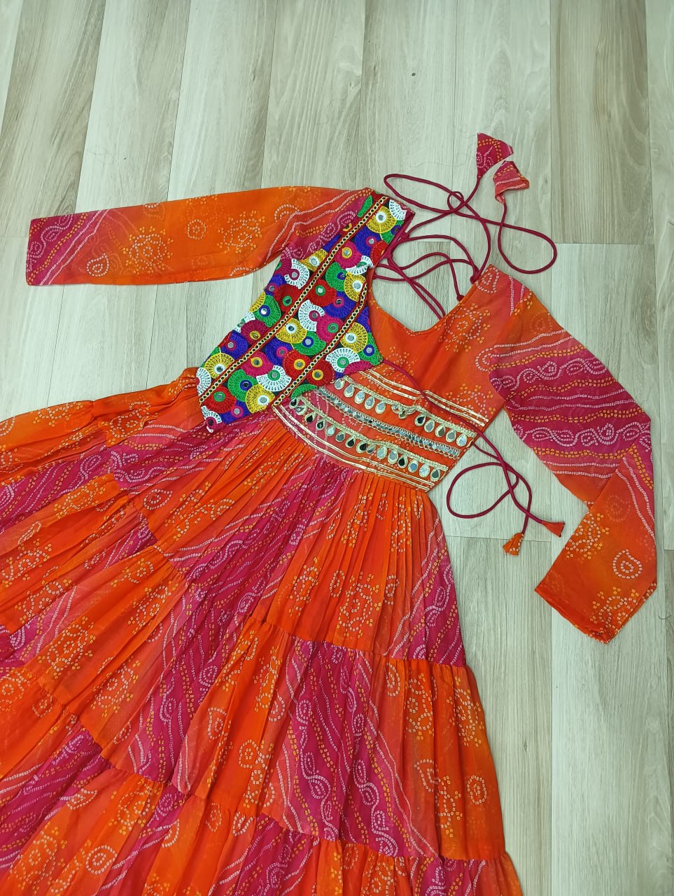 Ravishing Red Georgette Kutchi Work Gown