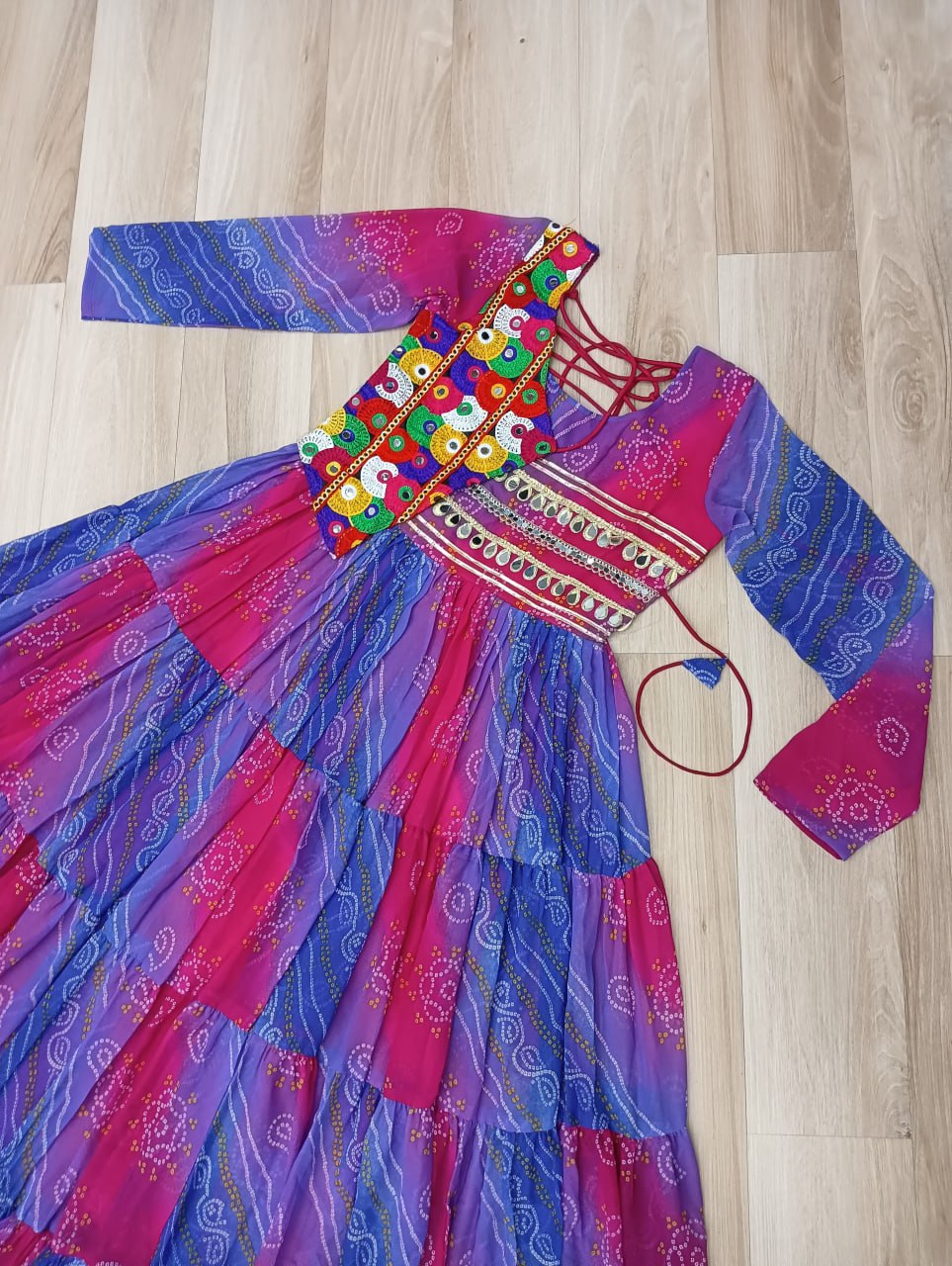 Ravishing Red Georgette Kutchi Work Gown