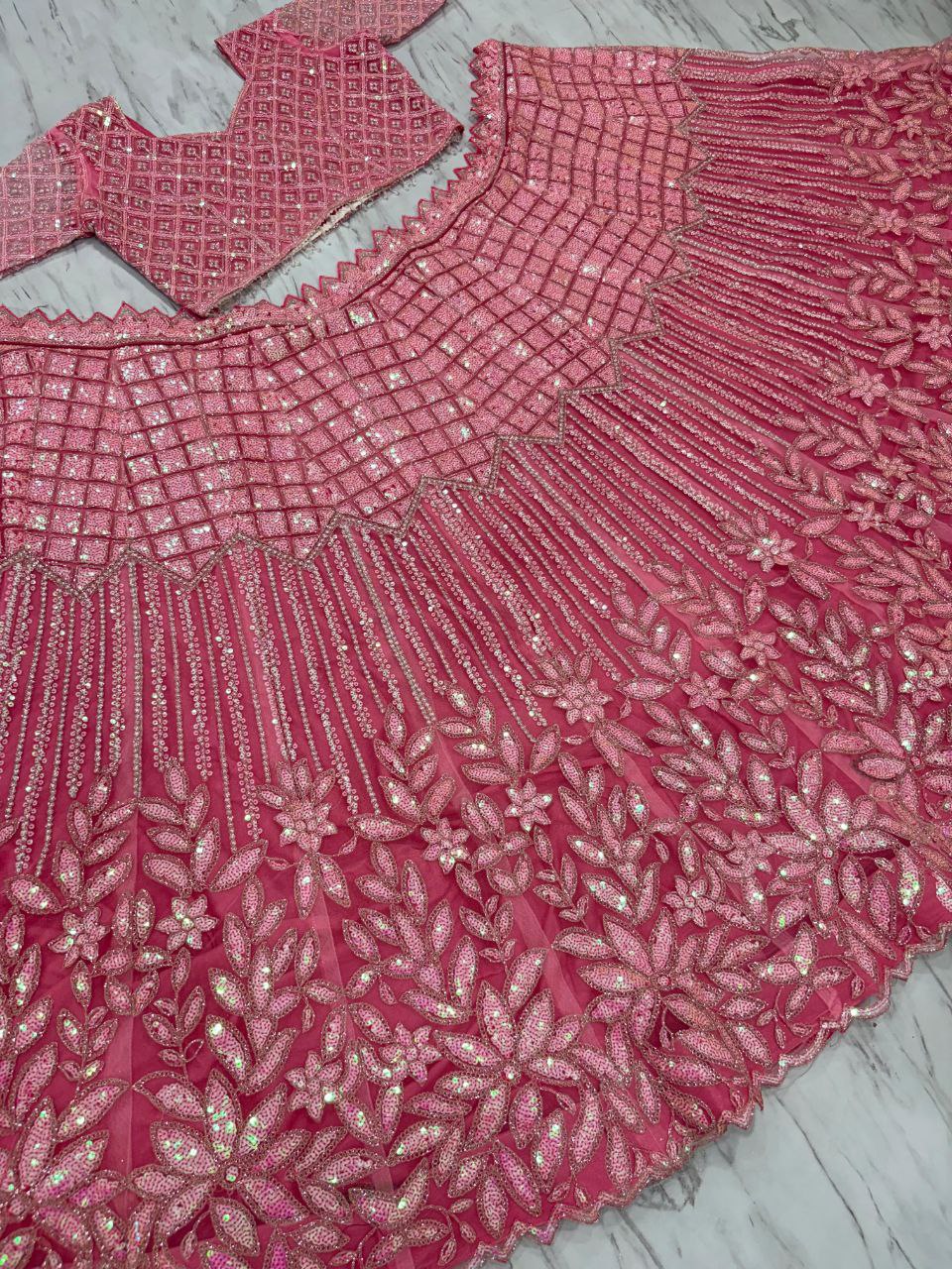 Wedding Collection Pink Net Dori Work Lehenga Choli