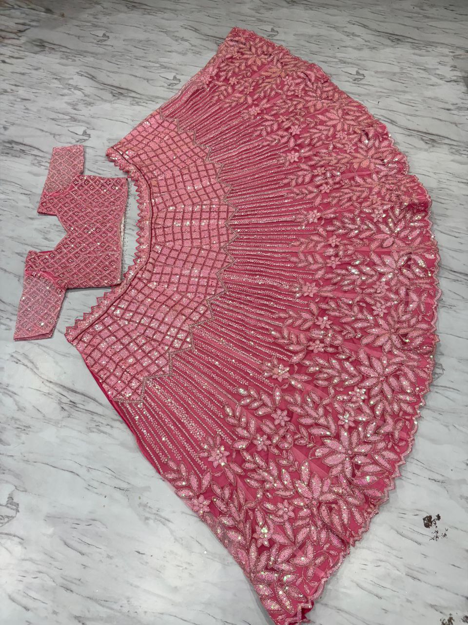Wedding Collection Pink Net Dori Work Lehenga Choli