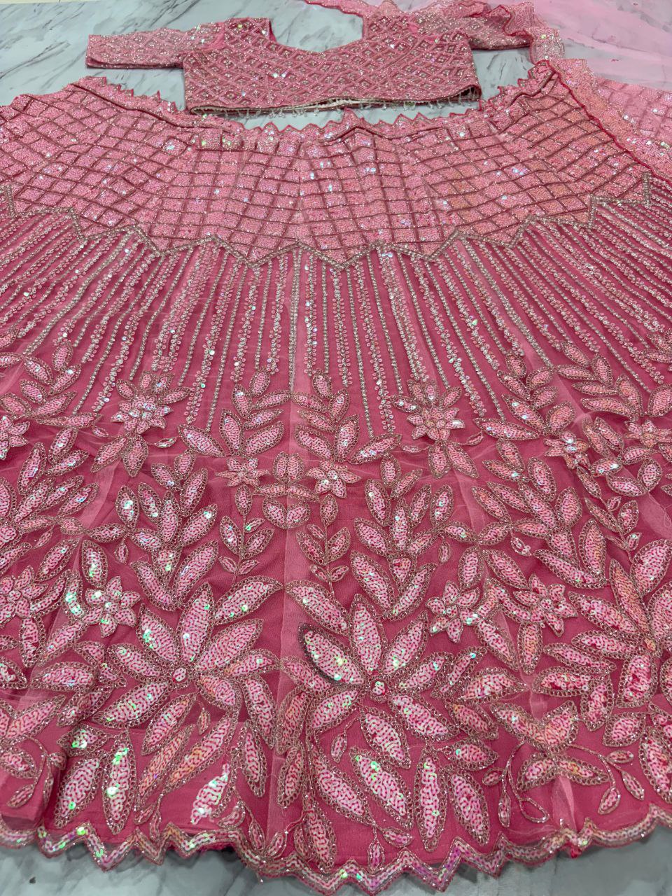 Wedding Collection Pink Net Dori Work Lehenga Choli