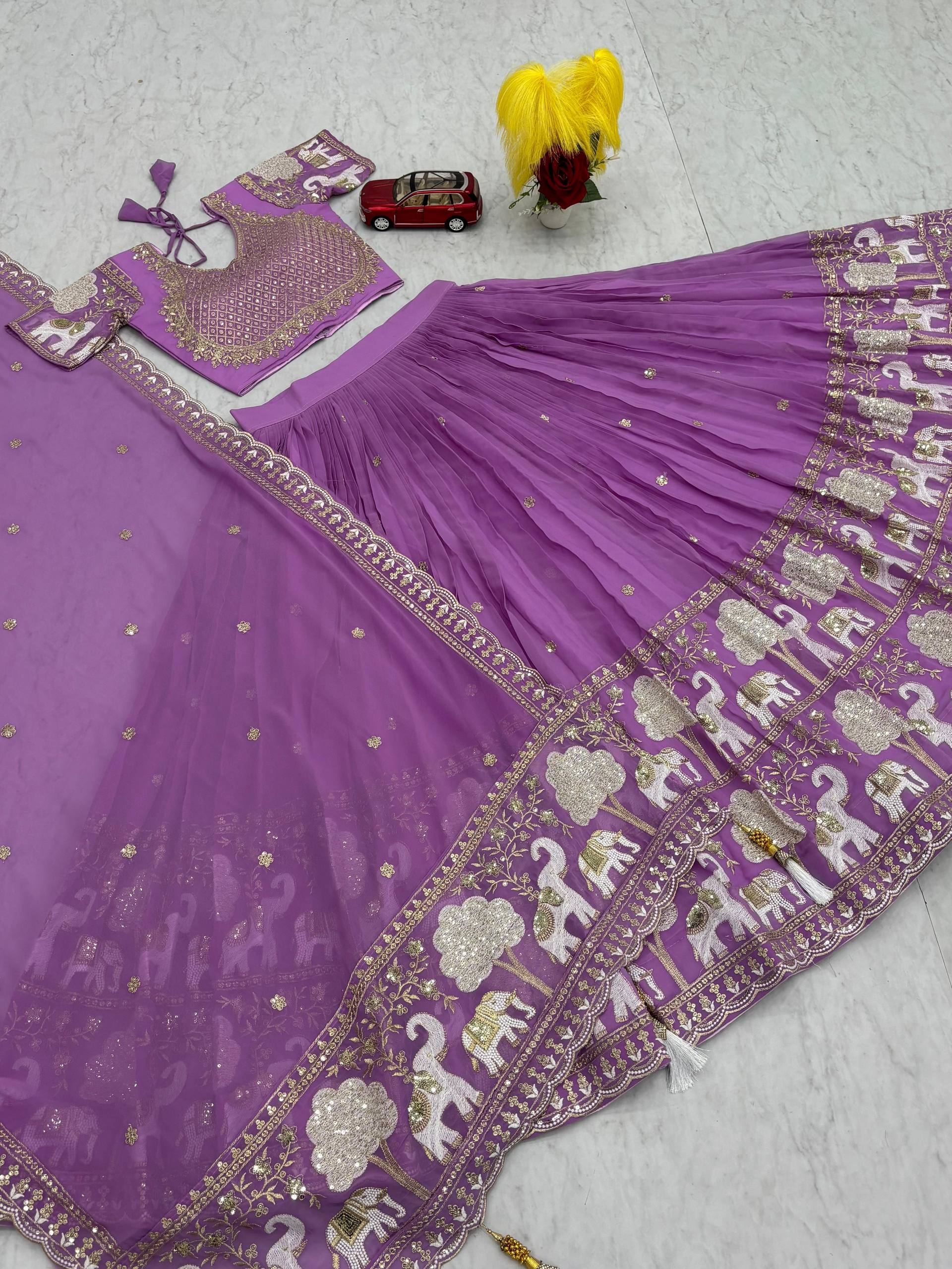Lovely Purple Georgette Thread Work Lehenga Choli