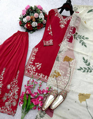 Ravishing Red Cinon Silk Sequence Work Sharara Suit