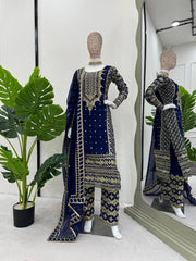 Trendy Blue Georgette Thread Work Palazzo Suit