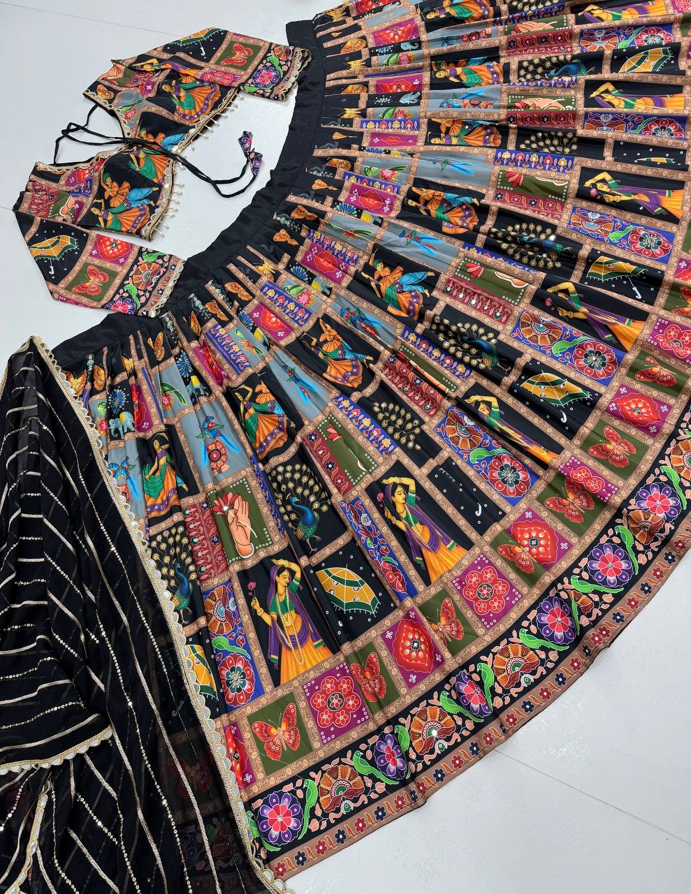 Lovely Black Georgette Digital Print Lehenga Choli