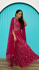 Ravishing Red Georgette Mirror Work Palazzo Suit