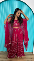 Ravishing Red Georgette Mirror Work Palazzo Suit