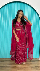 Ravishing Red Georgette Mirror Work Palazzo Suit