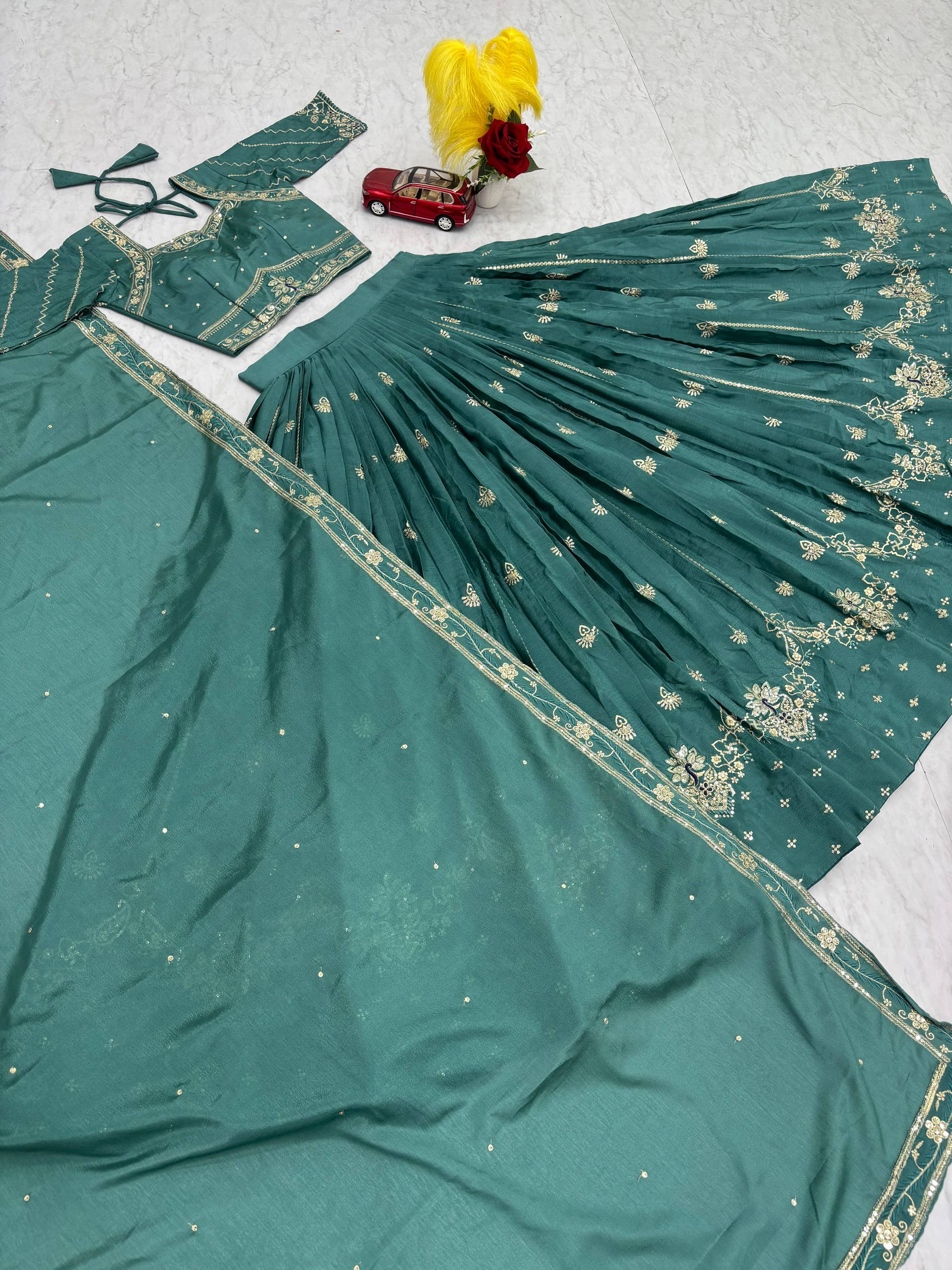 Fancy Brown Chinon Embroidery Work Lehenga Choli