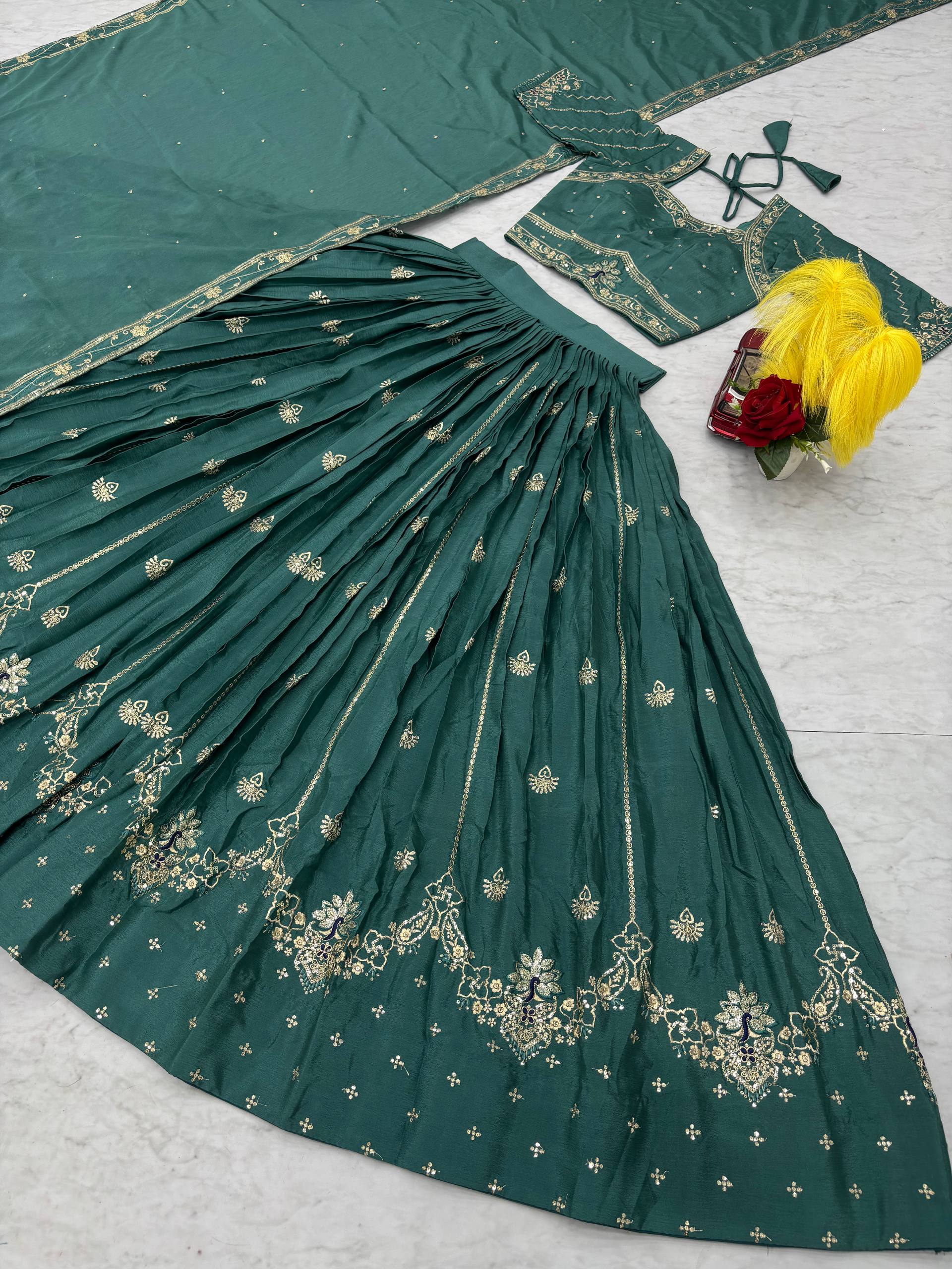 Fancy Brown Chinon Embroidery Work Lehenga Choli