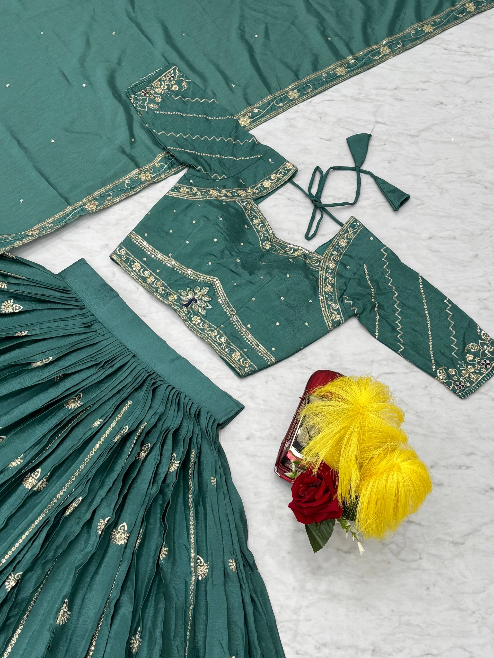Fancy Brown Chinon Embroidery Work Lehenga Choli