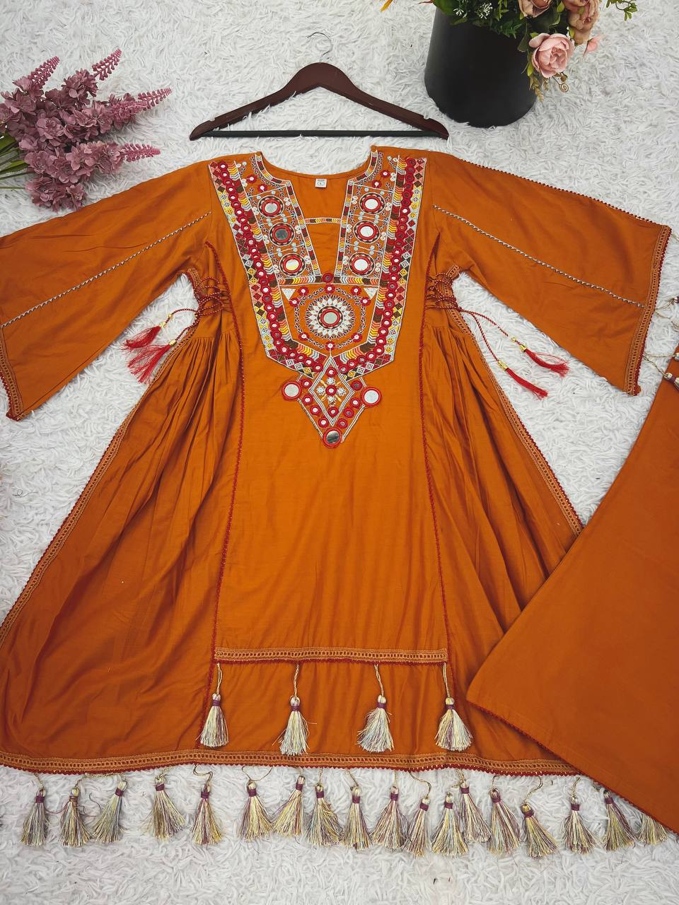 Amazing Orange Khadi Cotton Work Co-ord Set