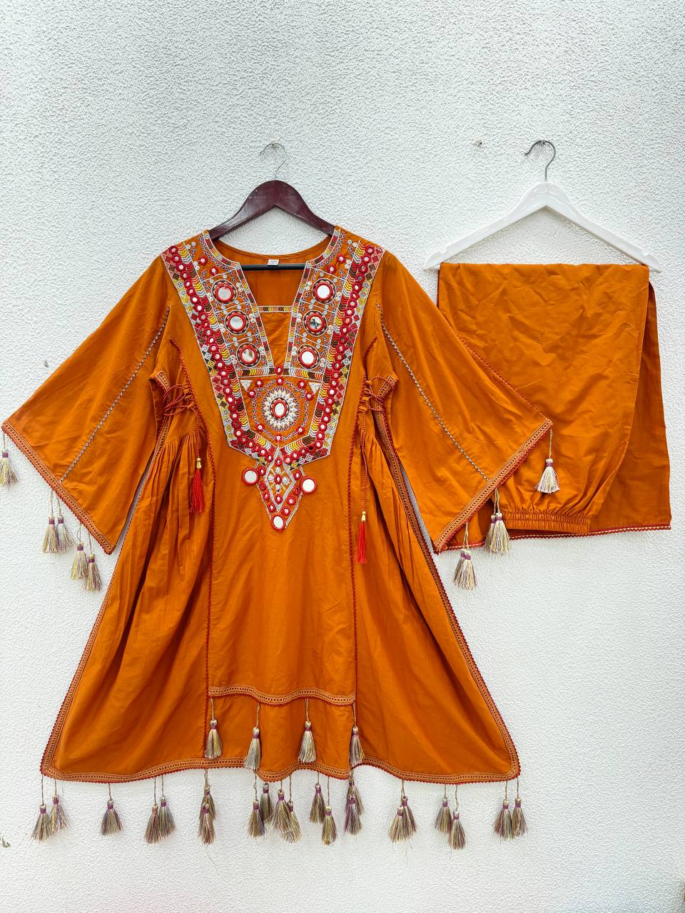 Amazing Orange Khadi Cotton Work Co-ord Set