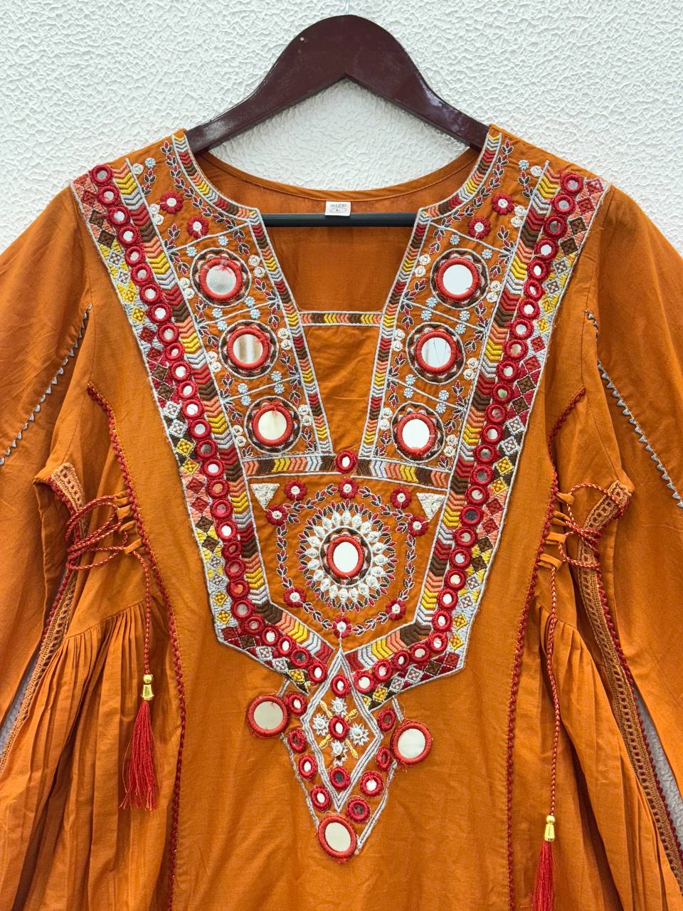 Amazing Orange Khadi Cotton Work Co-ord Set