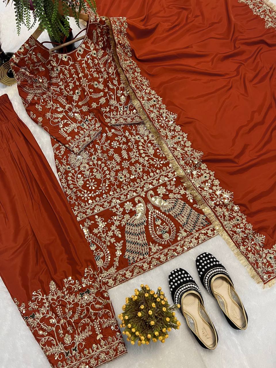Bridal Wear Orange Color Designer Punjabi Suit