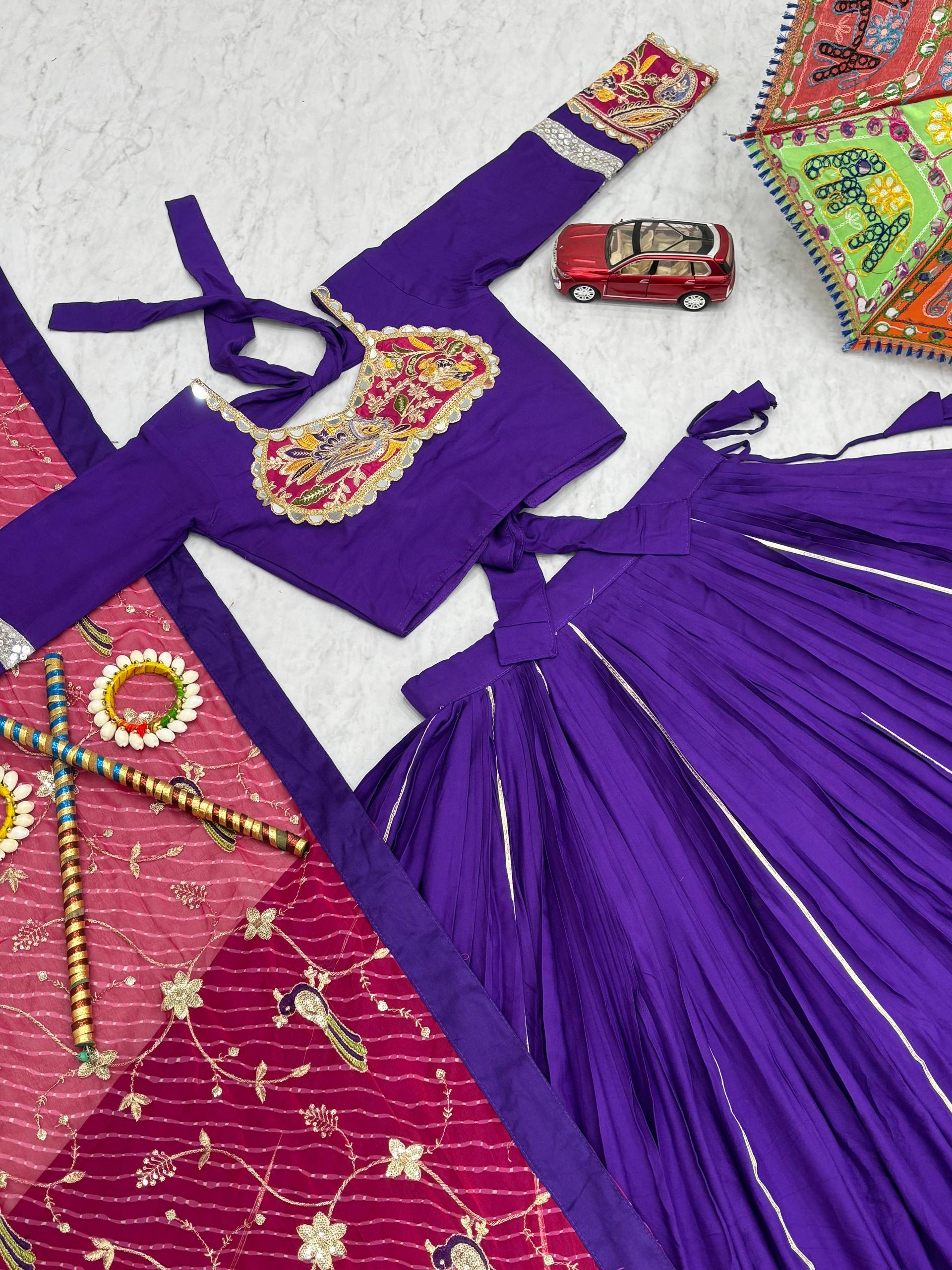 Dandiya Special Purple Cotton Embroidery Work Lehenga Choli