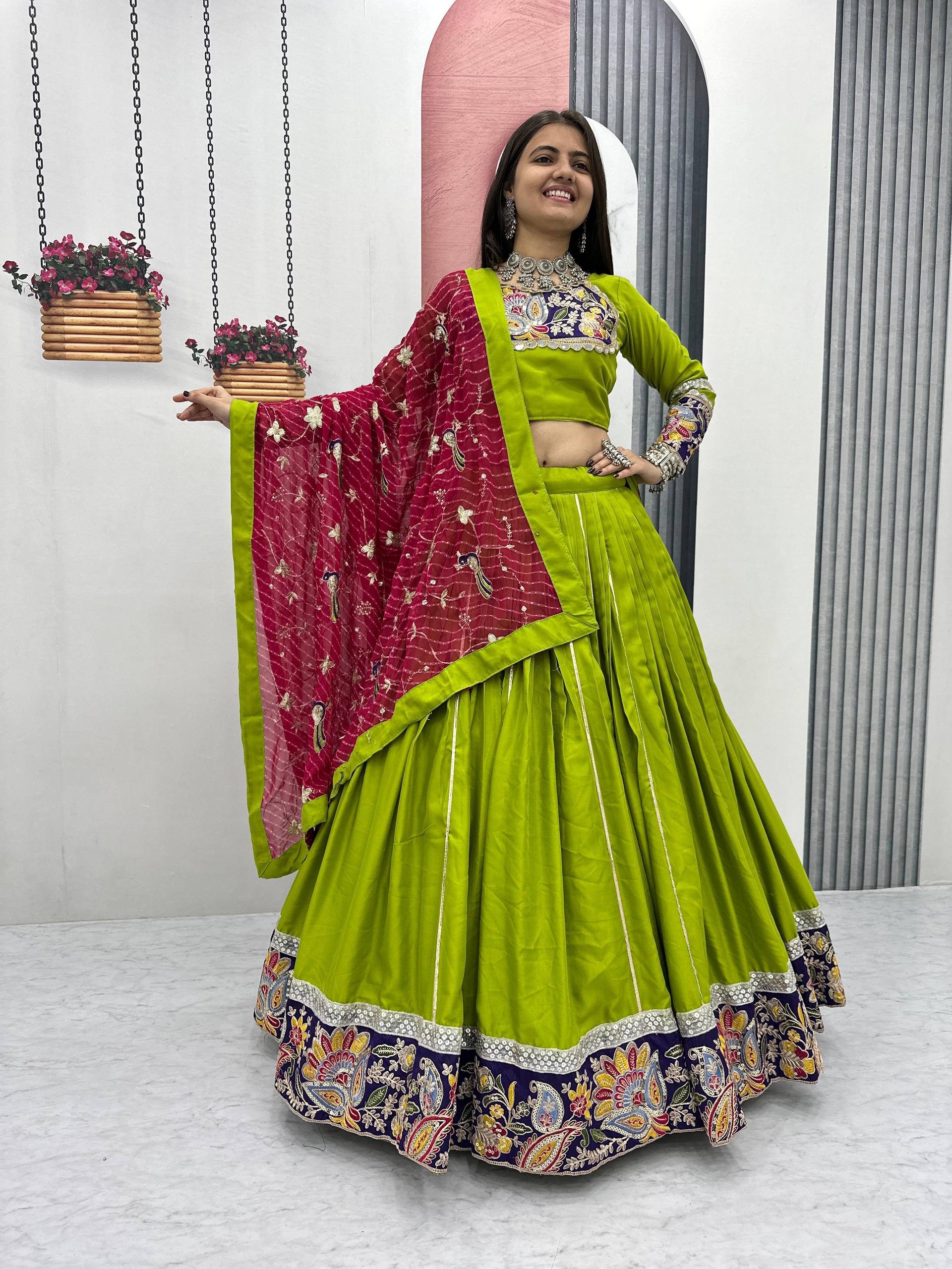 Dandiya Special Purple Cotton Embroidery Work Lehenga Choli