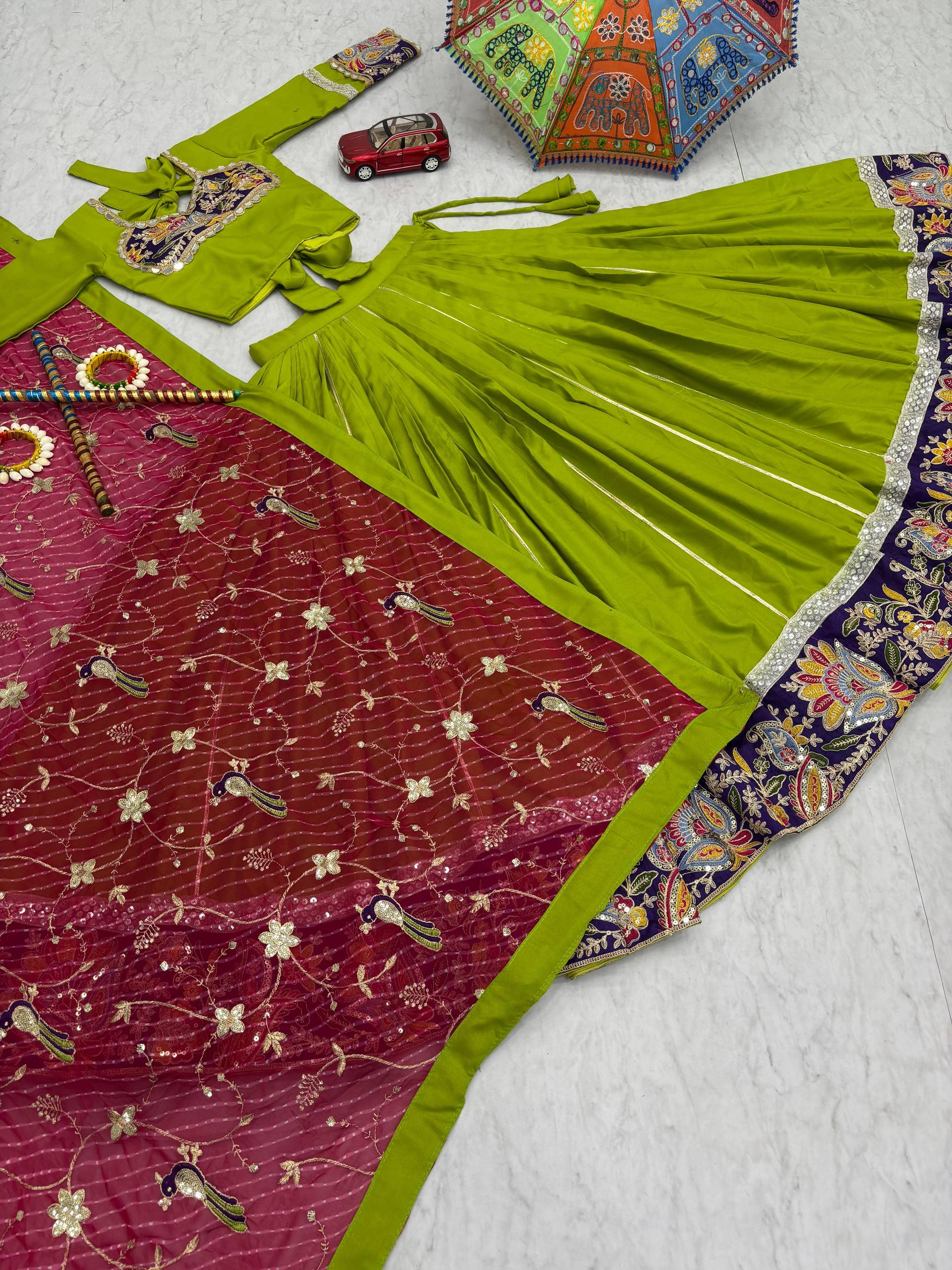 Dandiya Special Purple Cotton Embroidery Work Lehenga Choli