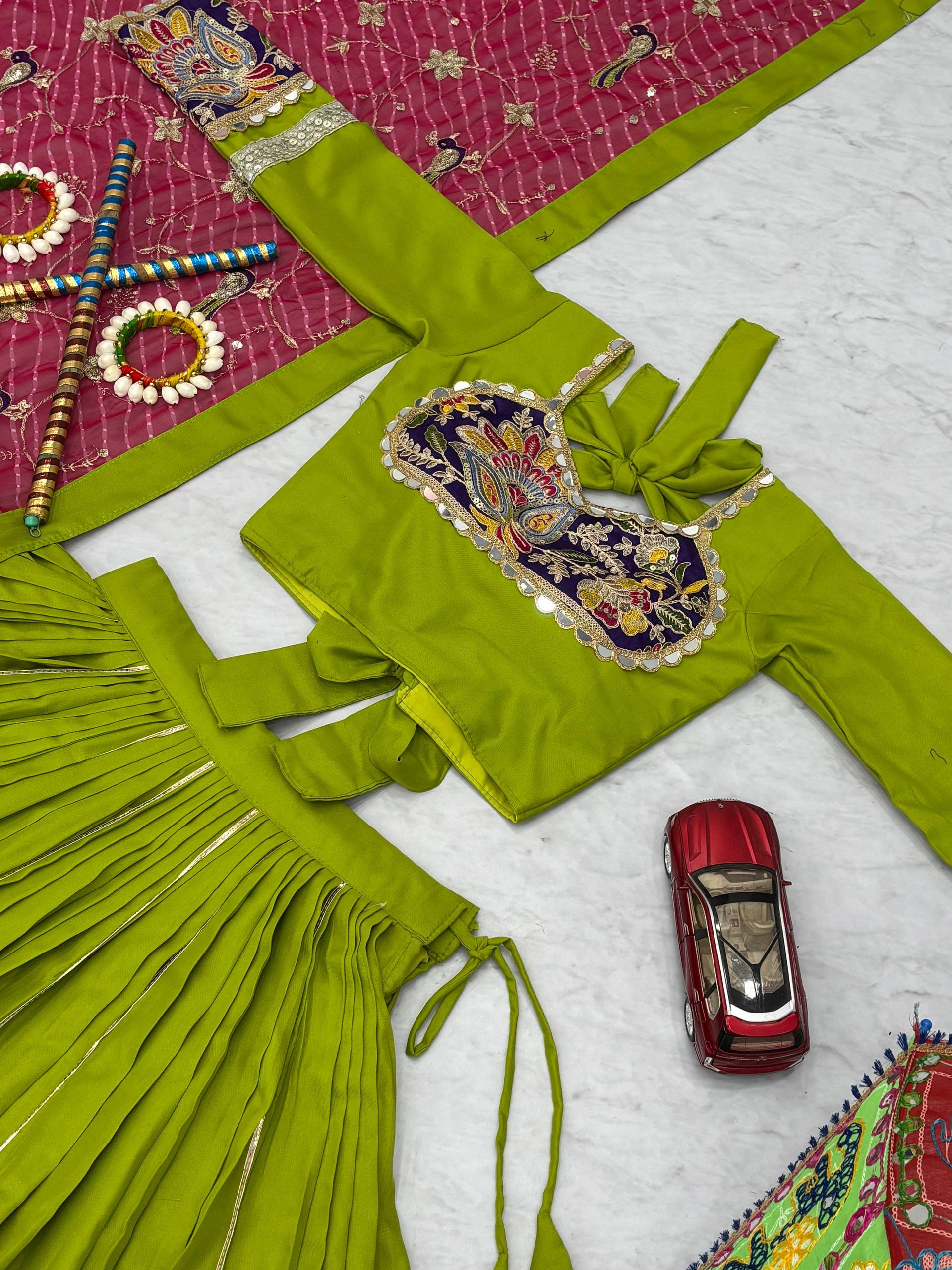 Dandiya Special Purple Cotton Embroidery Work Lehenga Choli