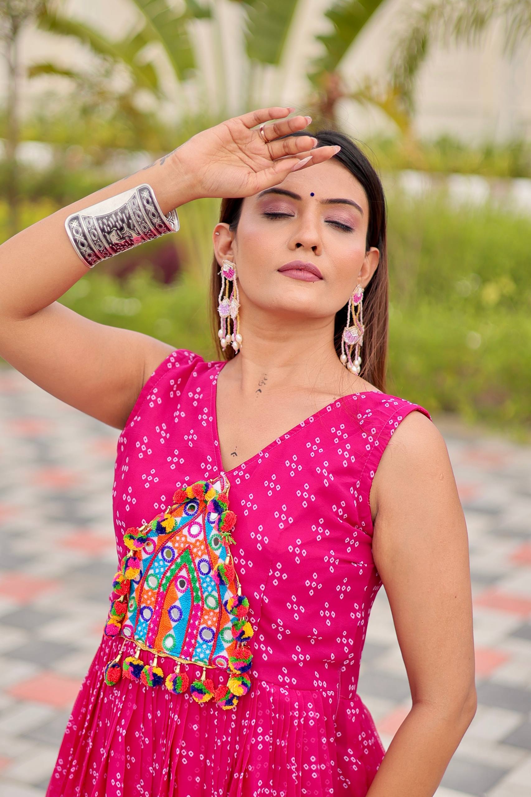 Pink Georgette Embroidery Work Gown For Navratri Wear