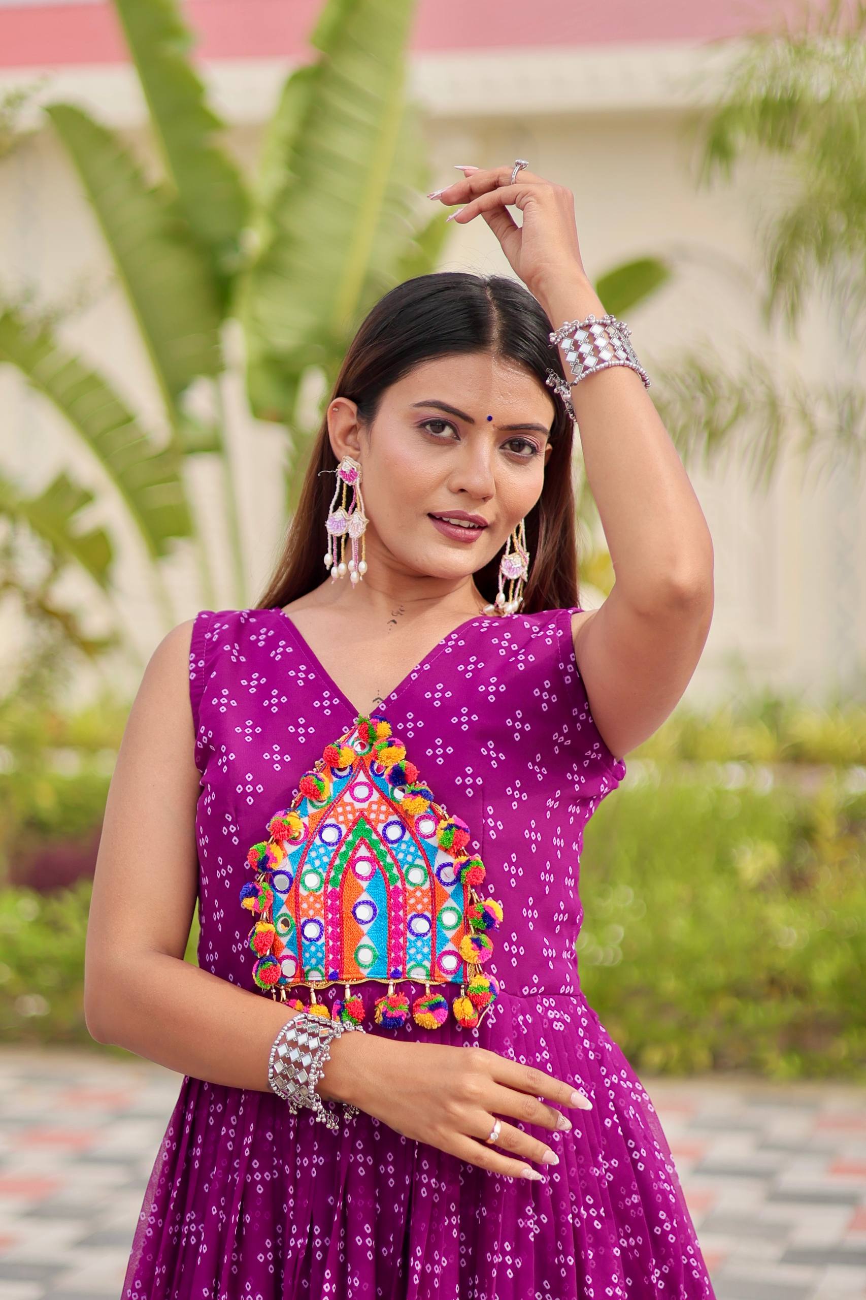 Pink Georgette Embroidery Work Gown For Navratri Wear