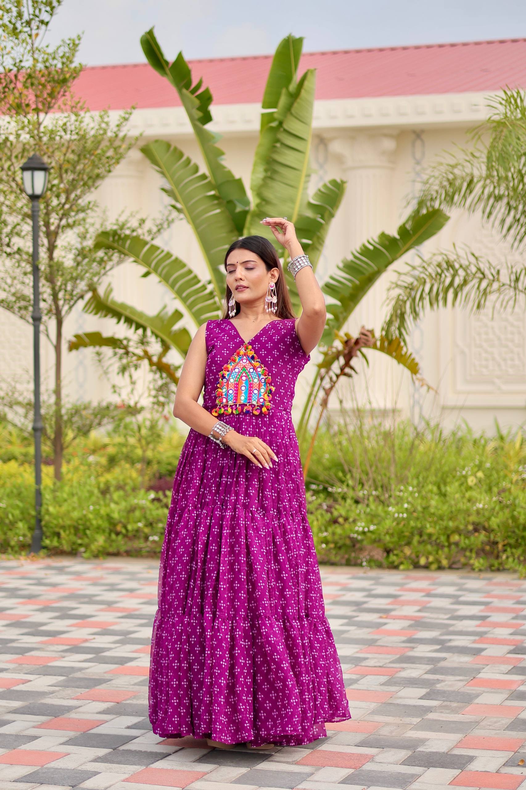 Pink Georgette Embroidery Work Gown For Navratri Wear