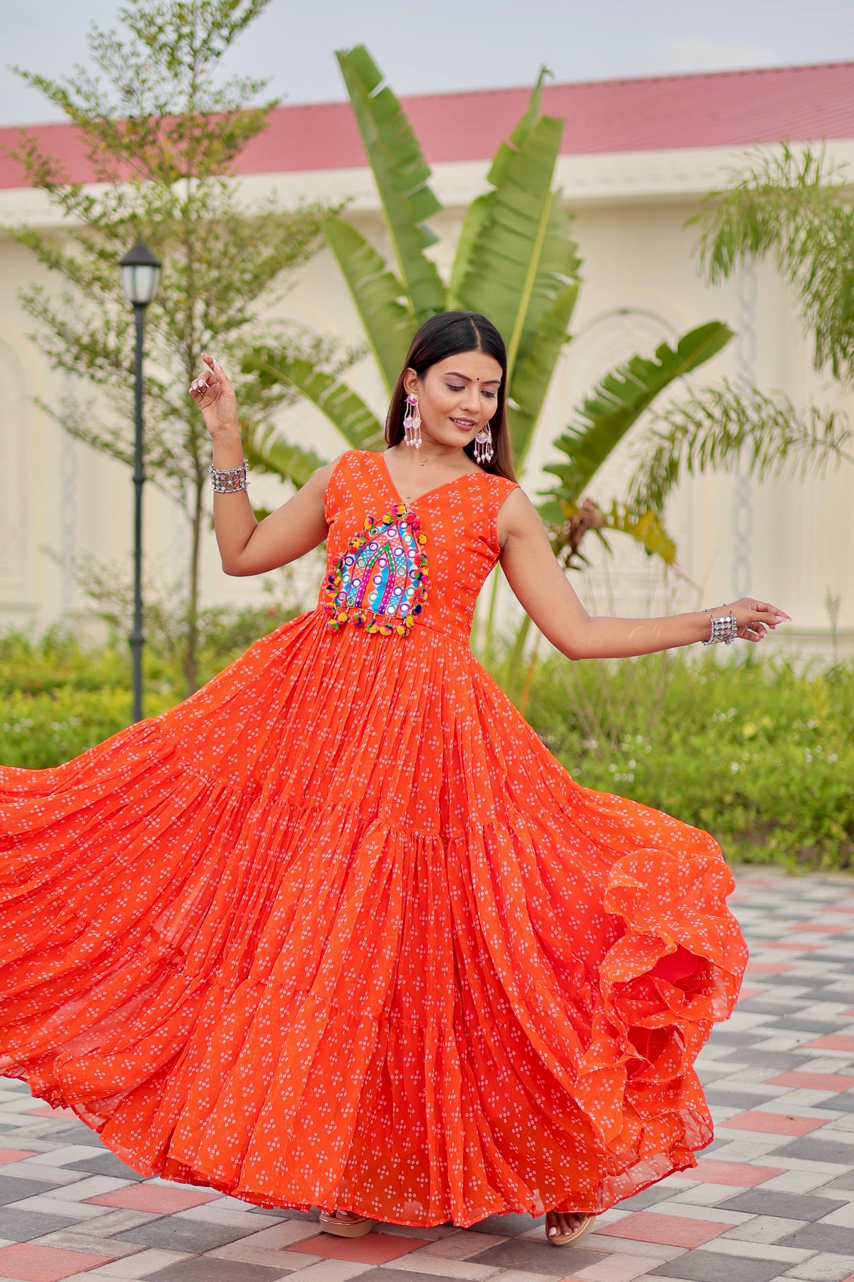 Pink Georgette Embroidery Work Gown For Navratri Wear
