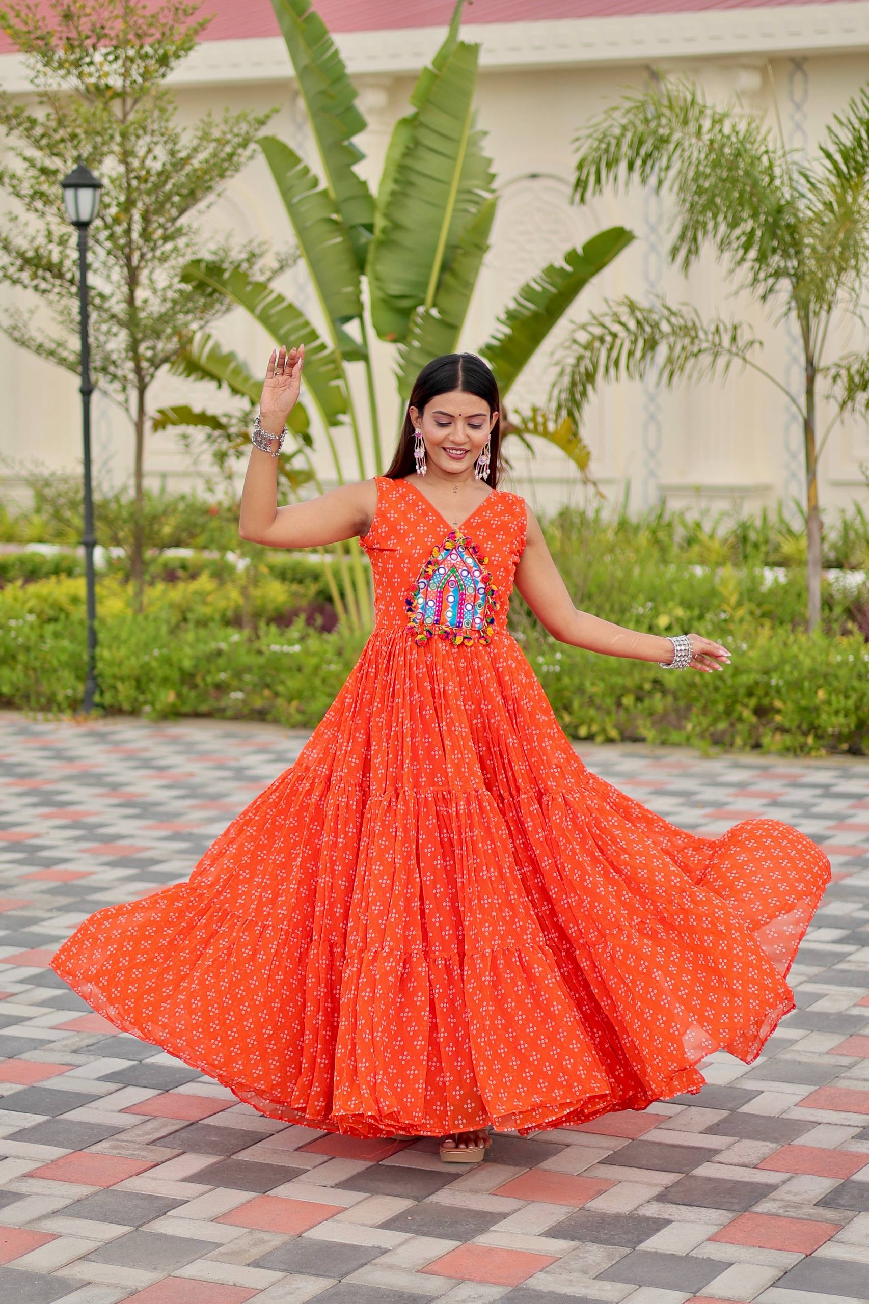 Pink Georgette Embroidery Work Gown For Navratri Wear