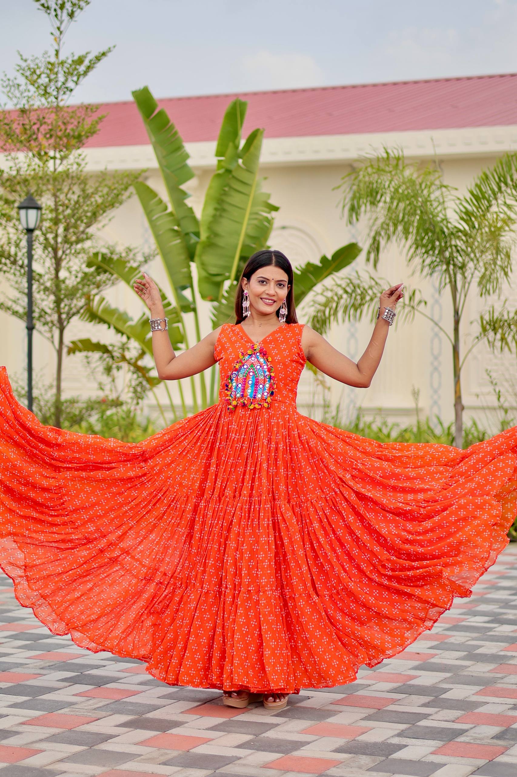 Pink Georgette Embroidery Work Gown For Navratri Wear