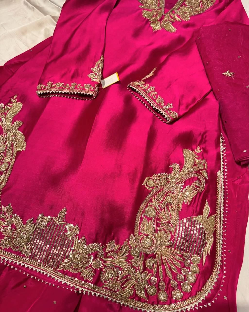 Trendy Pink Crepe Sequence Work Palazzo Suit