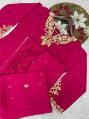 Trendy Pink Crepe Sequence Work Palazzo Suit