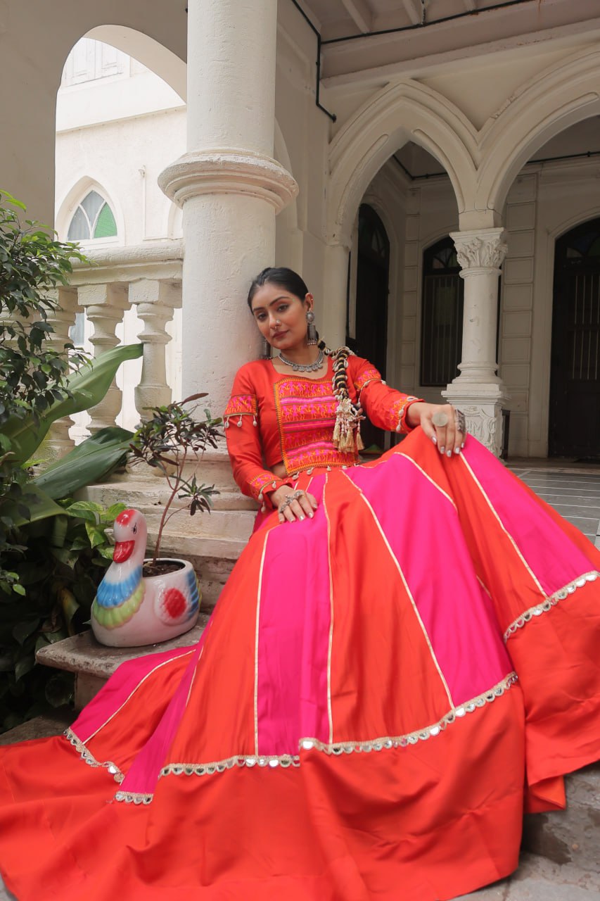 Navratri Collection Roman Orange Top With Lehenga