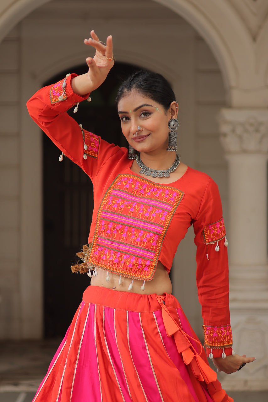 Navratri Collection Roman Orange Top With Lehenga
