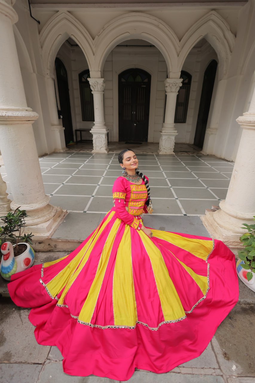 Navratri Collection Roman Orange Top With Lehenga
